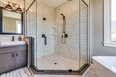 Glass Panel Shower with Black Frame